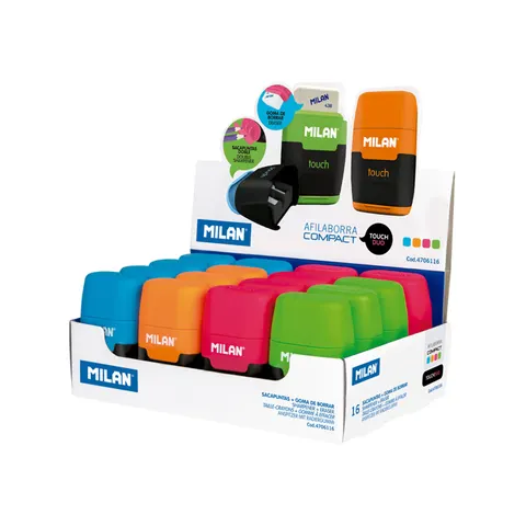 Milan Ascuțitoare Compact Touch Duo, cu radieră, culori asortate