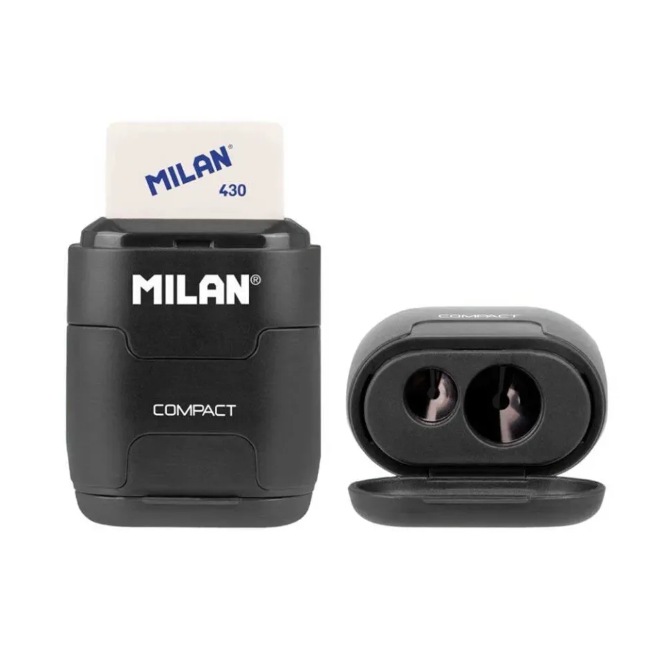 Ascuțitoare Milan Shadow Compact, dublă, cu radieră, neagră