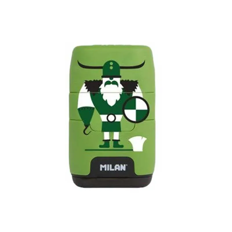 Ascuțitoare Milan Vikings Compact, dublă, cu radieră, culori asortate