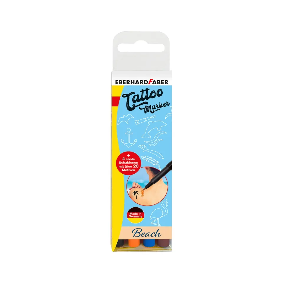 Markere Eberhard Faber Tattoo, cu șabloane incluse, 4 culori