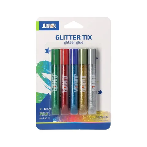 Junior Glitter Tix Lipici lichid, cu sclipici, 5 bucăți x 10.5 ml