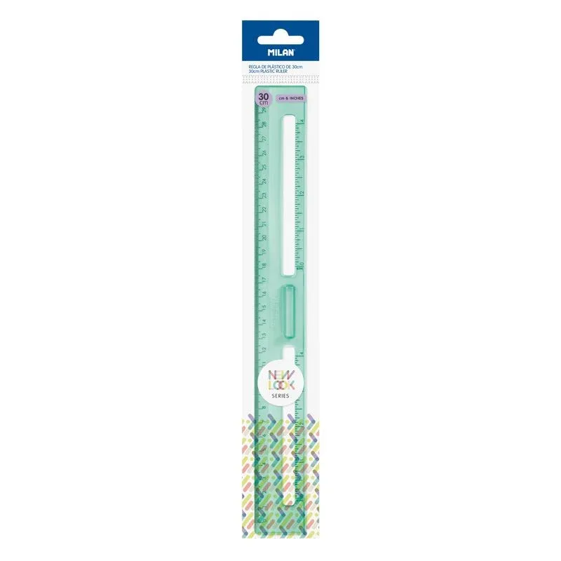 Rigla Milan New Look, 30 cm, transparentă, verde