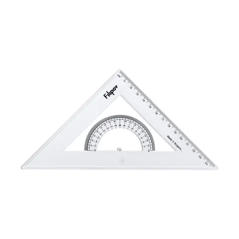 Instrument de desen Filipov triunghi, dreptunghic, isoscel, cu raportor, 45 grade, 15 cm