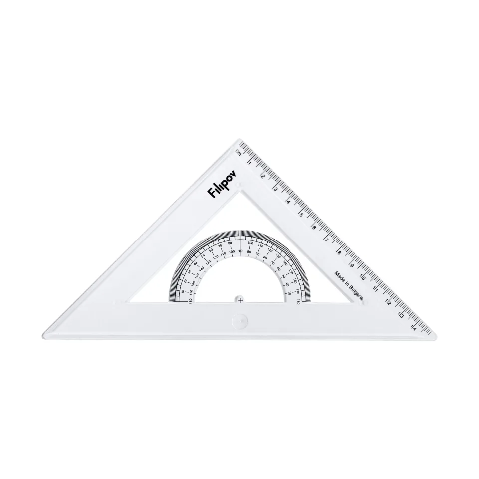 Instrument de desen Filipov triunghi, dreptunghic, isoscel, cu raportor, 45 grade, 15 cm