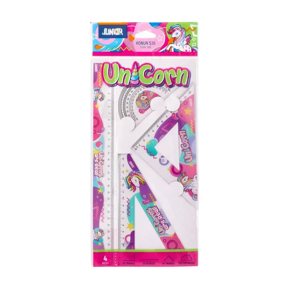 Set de geometrie Junior Honun 30, unicorn, 30 cm, 4 piese