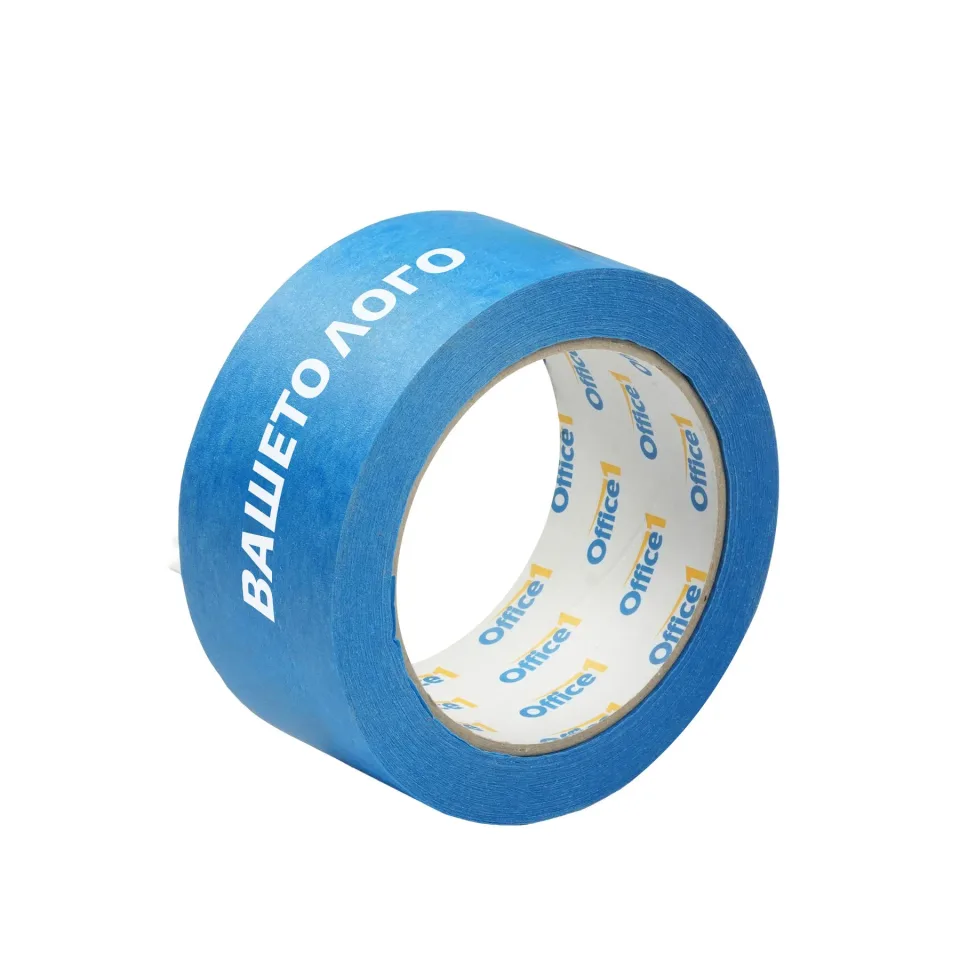 Bandă, hârtie, 48 mm x 40 m, UV, albastru, cu imprimeu monocrom