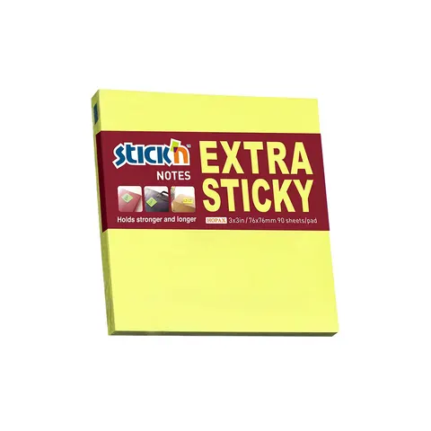 Stick’n Notes Autoadezive Extra Sticky, 76 x 76 mm, galben neon, 100 foi