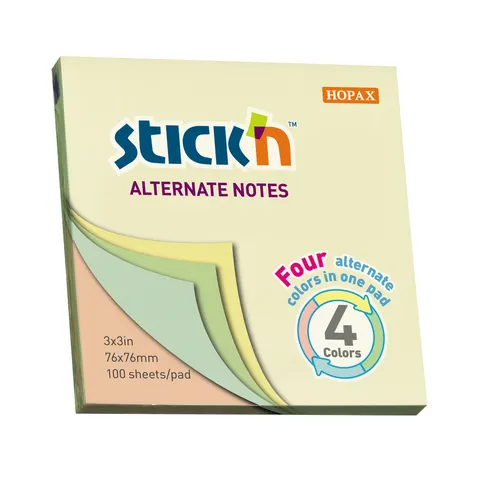 Stick'n Notes adezive Alternate, 76 x 76 mm, pastel, 100 file