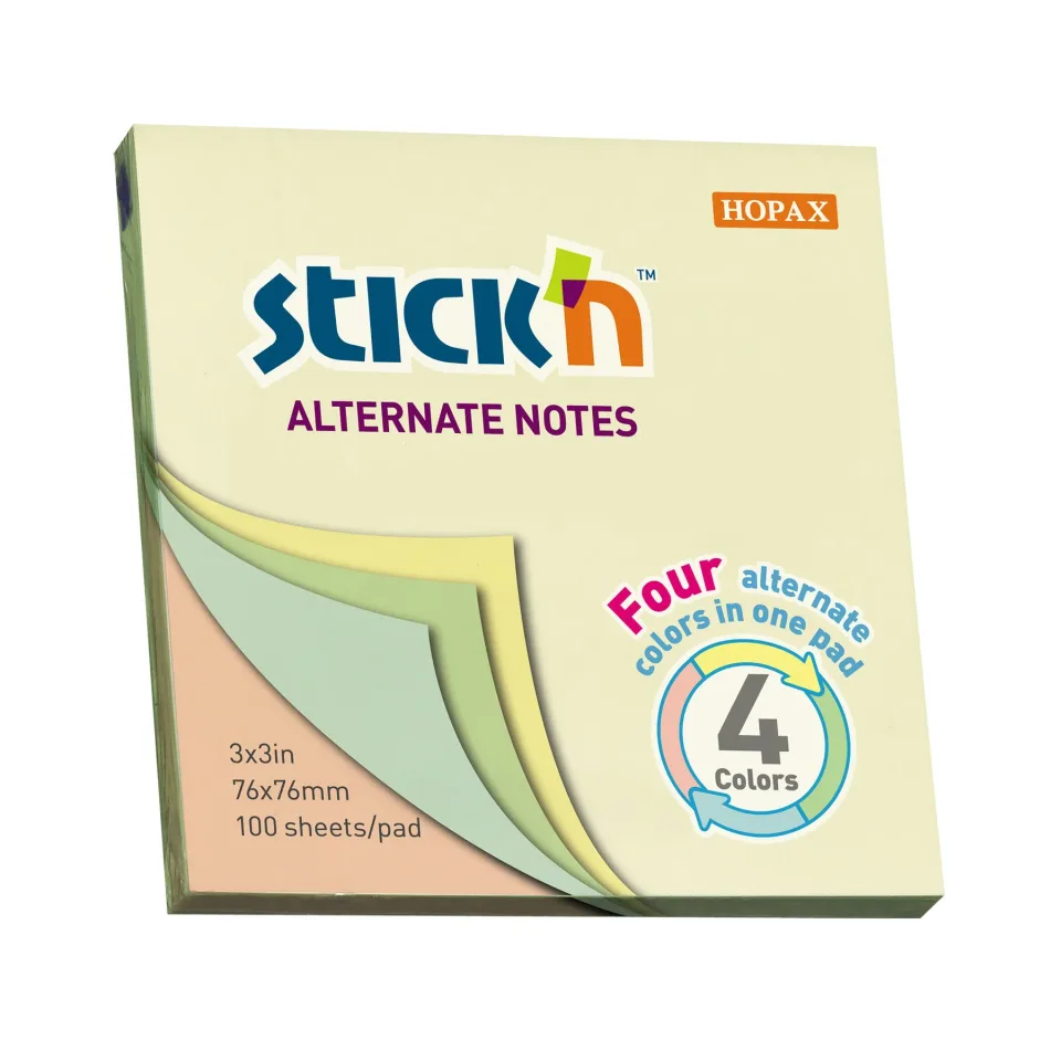 Stick'n Notes adezive Alternate, 76 x 76 mm, pastel, 100 file