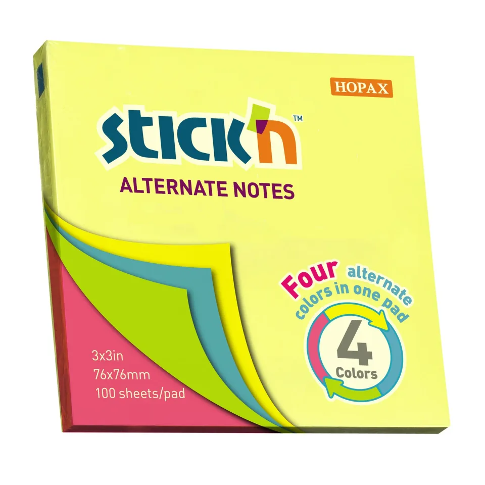 Stick'n Sticky notes Alternate, 76 x 76 mm, neon, 100 de foi