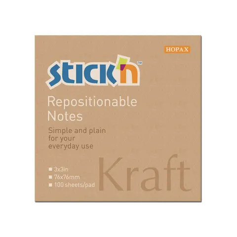 Stick'n Sticky notes Kraft, 76 x 76 mm, maro, 100 foi