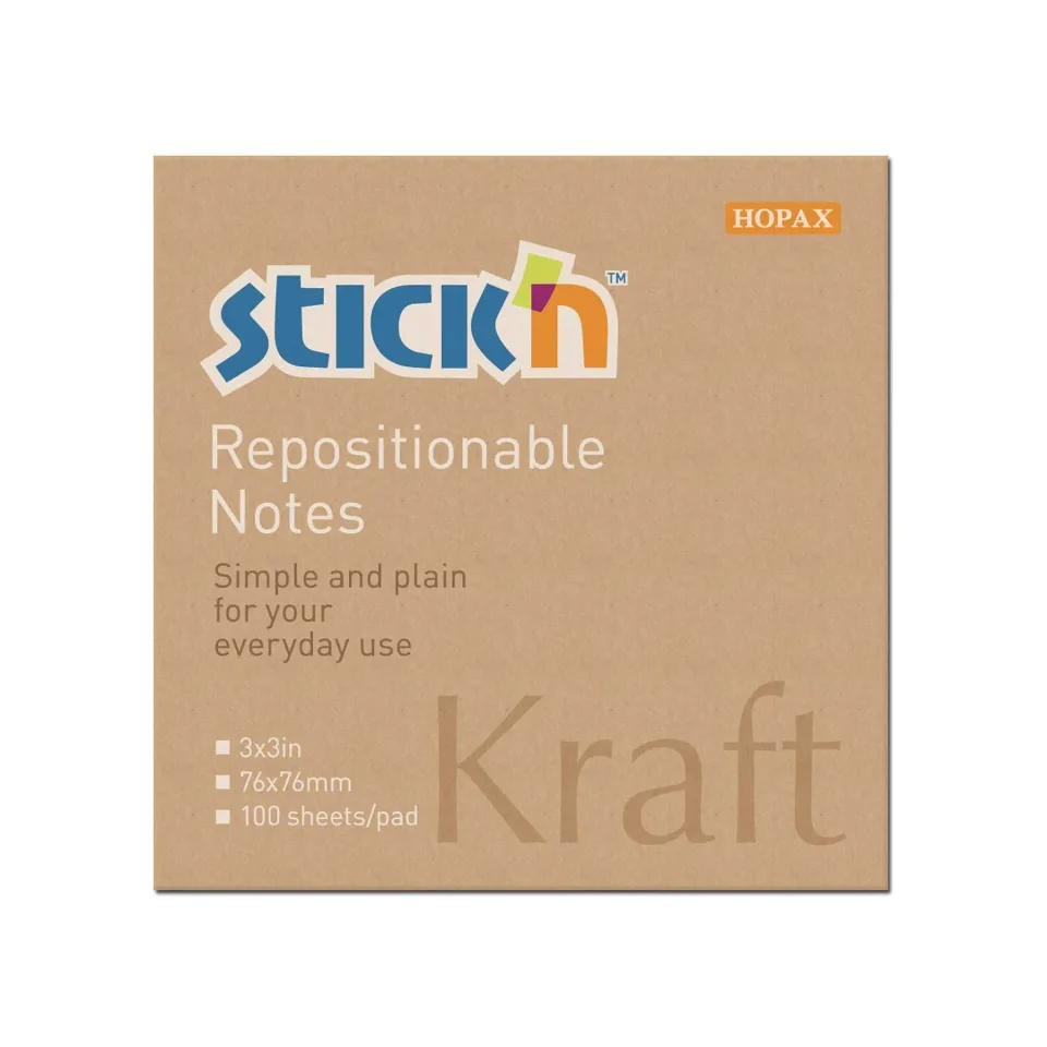 Stick'n Sticky notes Kraft, 76 x 76 mm, maro, 100 foi