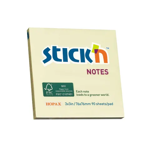 Stick’n Sticky Notes, 76 x 76 mm, galben, 100 foi