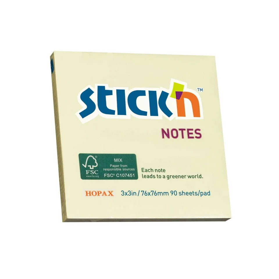 Stick’n Sticky Notes, 76 x 76 mm, galben, 100 foi