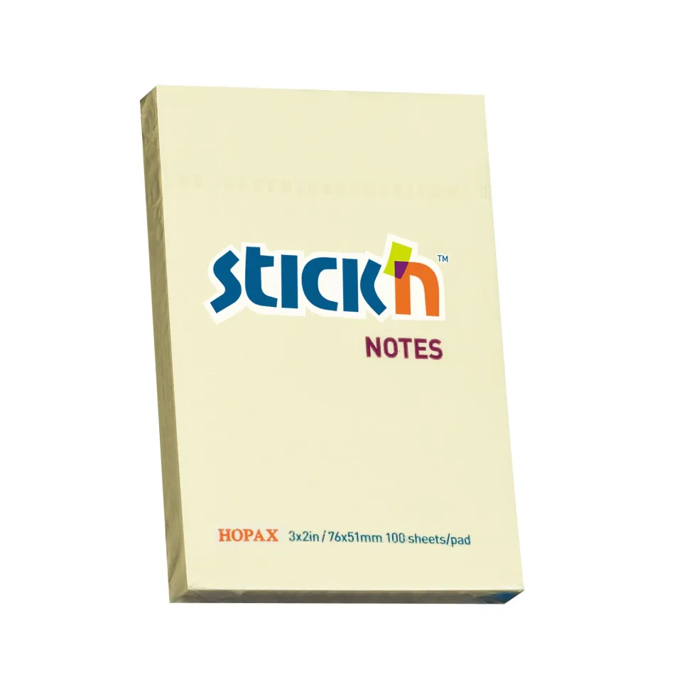 Stick’n Sticky Notes, 76 x 51 mm, pastel, galben, 100 foi