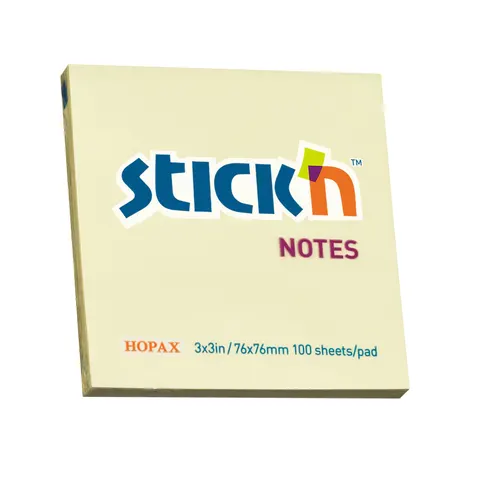Stick’n Sticky Notes, 76 x 76 mm, galben pastel, 100 foi