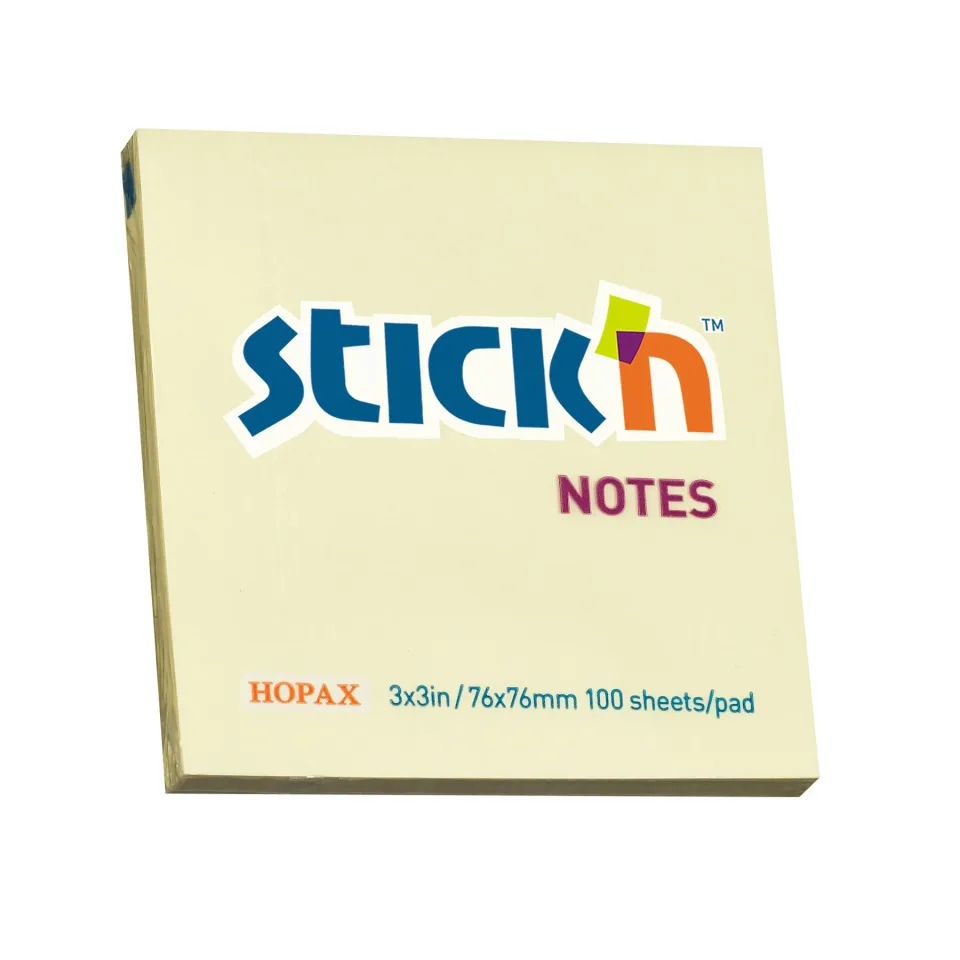 Stick’n Sticky Notes, 76 x 76 mm, galben pastel, 100 foi