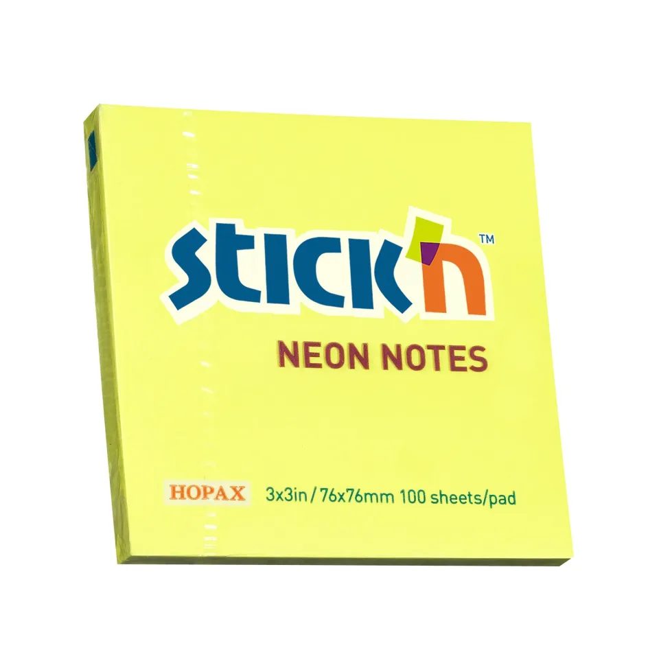 Stick'n Sticky notes, 76 x 76 mm, galben neon, 100 foi