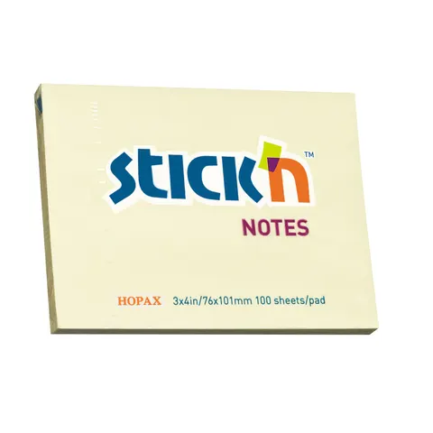 Stick'n Notițe autoadezive, 76 x 101 mm, galben pastel, 100 file
