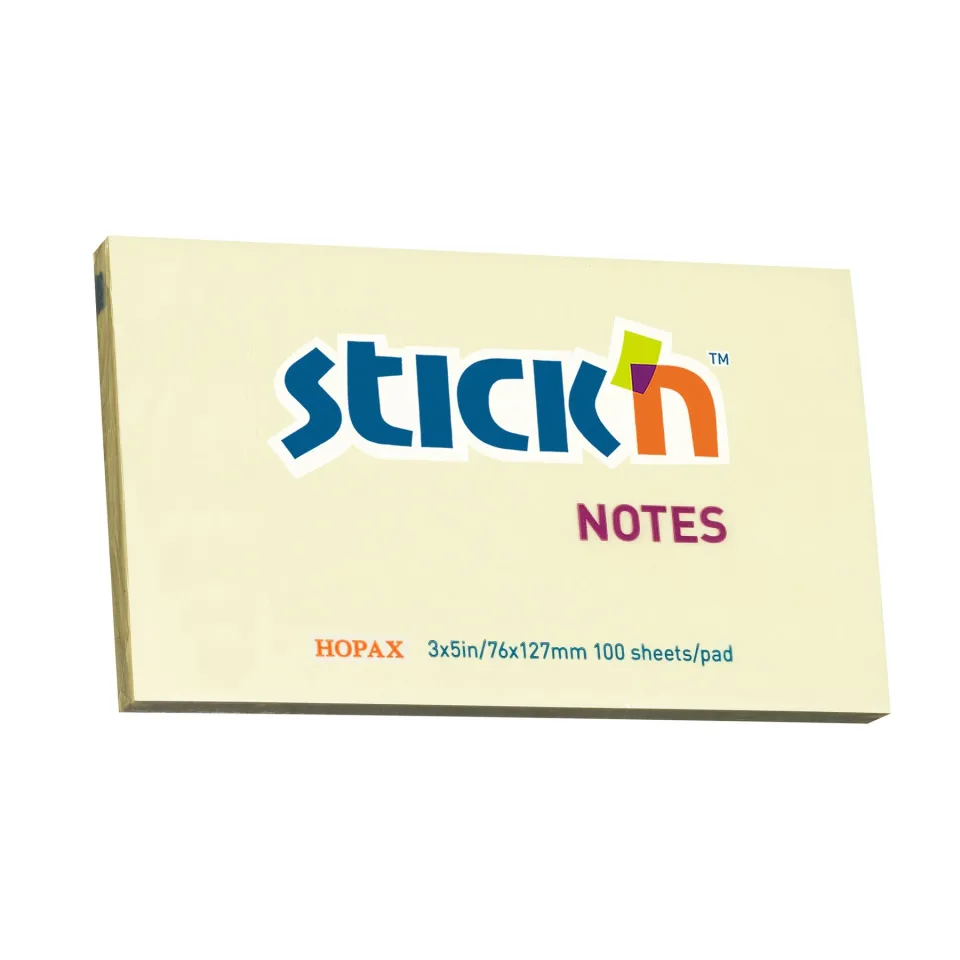 Stick'n Notițe autoadezive, 76 x 127 mm, pastel, galben, 100 file