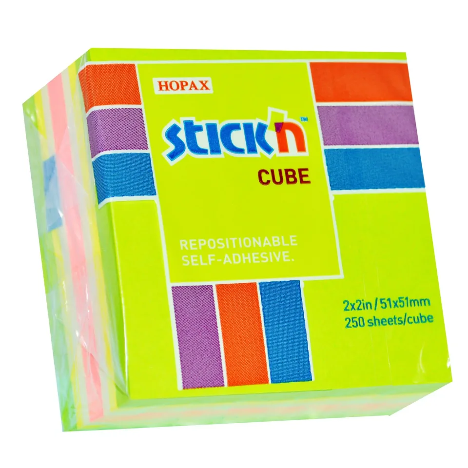 Stick'n Notițe autoadezive, 51 x 51 mm, neon, 4 culori, 250 file
