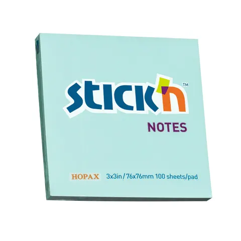 Stick'n Sticky notes, 76 ? 76 mm, pastel, albastru, 100 coli