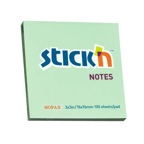 Stick'n Notes autoadezive, 76 x 76 mm, pastel, verde, 100 coli