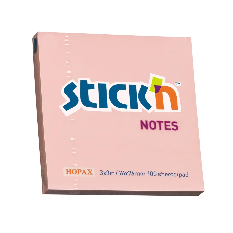 Stick'n Notițe autoadezive, 76 x 76 mm, pastel, roz, 100 file
