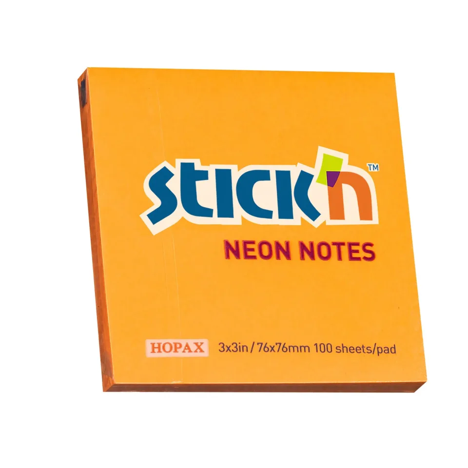 Stick'n Notițe, 76 x 76 mm, portocaliu neon, 100 file