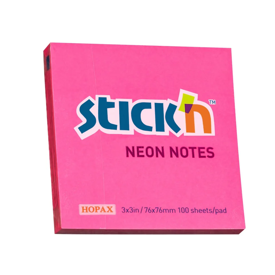 Stick'n Notițe autoadezive, 76x76 mm, neon, magenta, 100 file