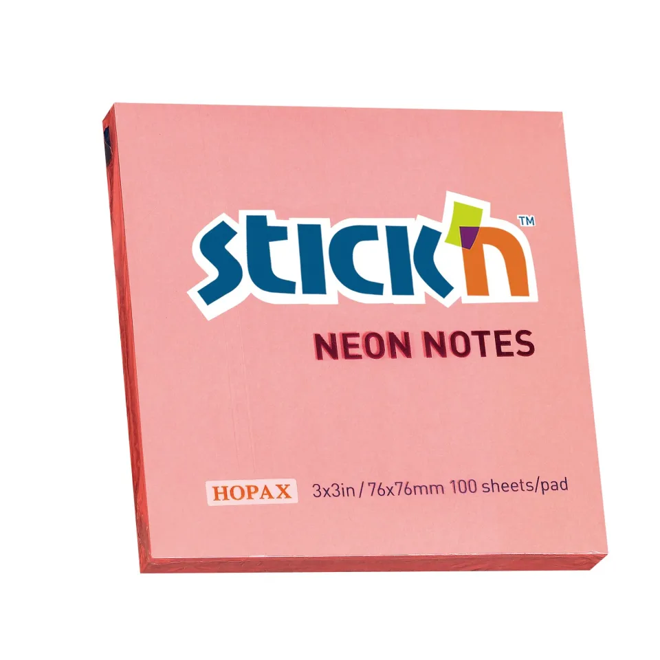 Stick'n Notițe autoadezive, 76x76 mm, roz neon, 100 file