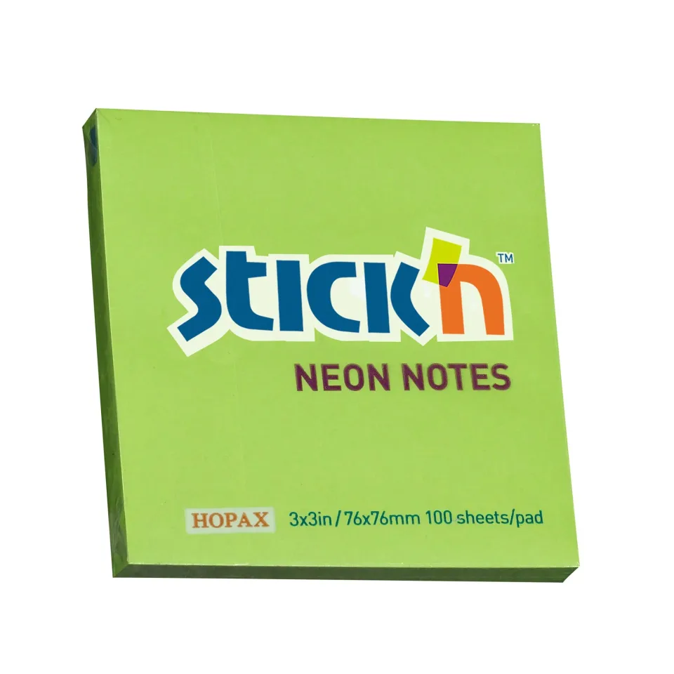 Stick'n Notițe autoadezive, 76 x 76 mm, neon, verde, 100 file