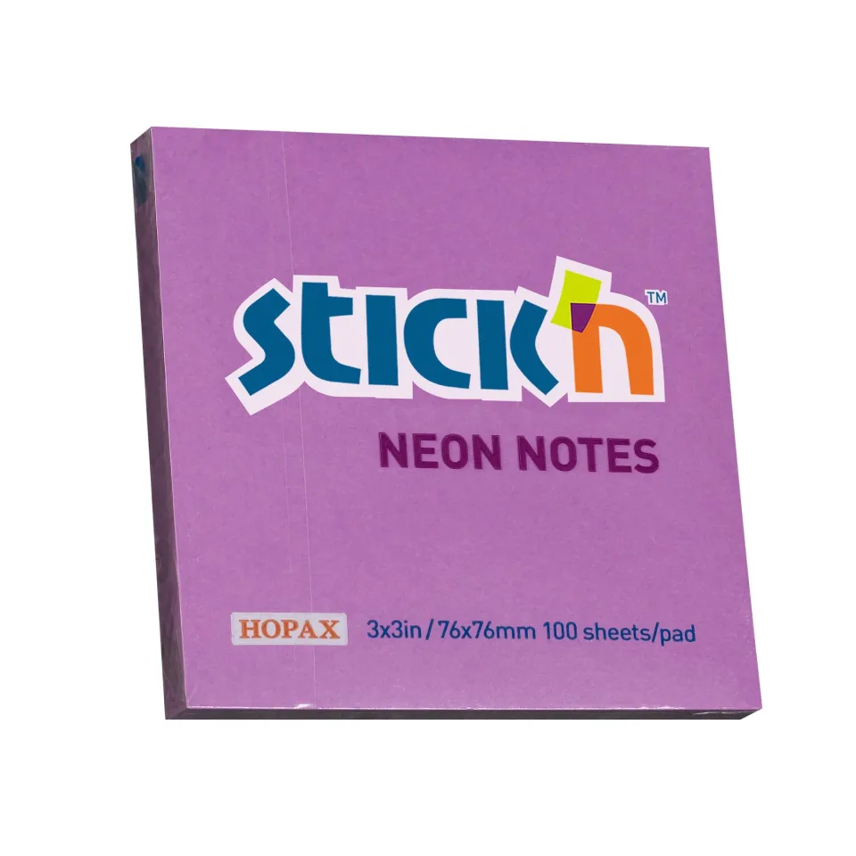 Stick'n Notițe autoadezive, 76 x 76 mm, violet neon, 100 file