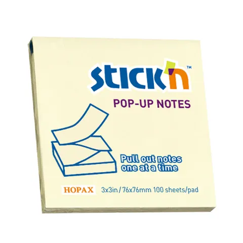 Stick'n Notes autoadezive Zig-Zag, 76 x 76 mm, pastel, galben, 100 coli