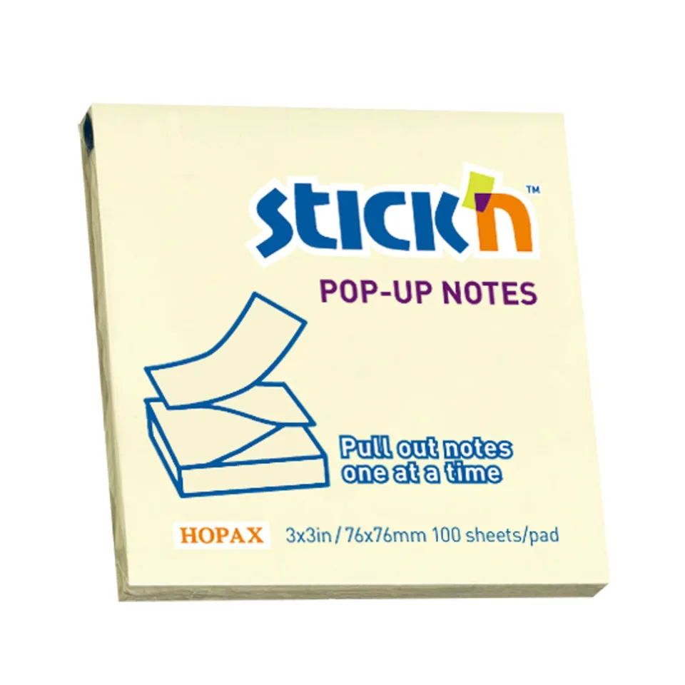 Stick'n Notes autoadezive Zig-Zag, 76 x 76 mm, pastel, galben, 100 coli