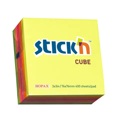 Stick'n Notițe autoadezive, 76 x 76 mm, neon, 5 culori, 400 file