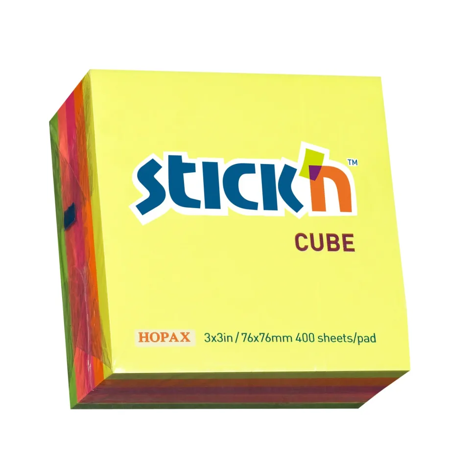 Stick'n Notițe autoadezive, 76 x 76 mm, neon, 5 culori, 400 file