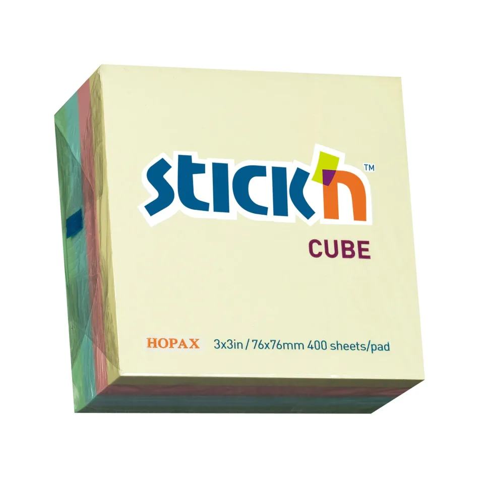 Stick'n Notițe adezive, 75 x 75 mm, Pastel, 4 Culori, 400 Foi
