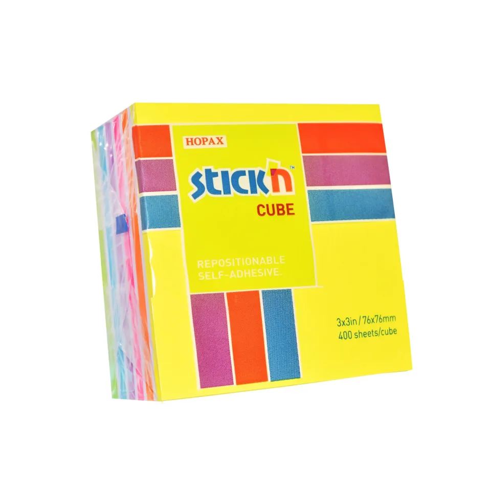 Stick'n Notițe autoadezive Rainbow, 76 x 76 mm, neon, 400 file