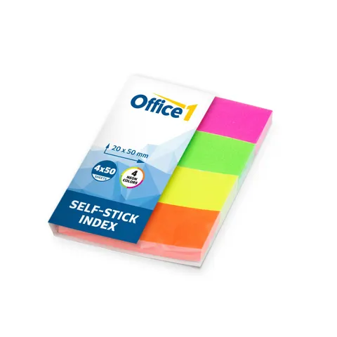Office 1 Sticky Index Tabs, Hârtie, 20 x 50 mm, Neon, 4 Culori, 200 buc