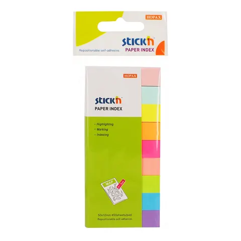 Etichete autoadezive Stick’n, hârtie, 12 x 50 mm, 9 culori, 450 buc