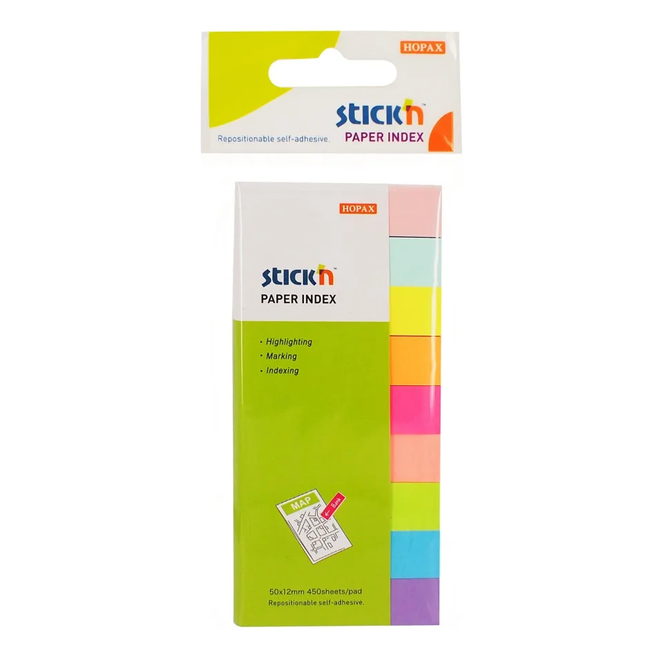 Etichete autoadezive Stick’n, hârtie, 12 x 50 mm, 9 culori, 450 buc