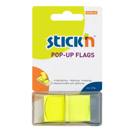 Stick'n etichete autoadezive index, PVC, 45 x 25 mm, galben, 50 buc