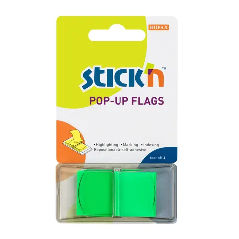 Stick’n Sticky Notes, PVC, 45 x 25 mm, verde, 50 bucăți