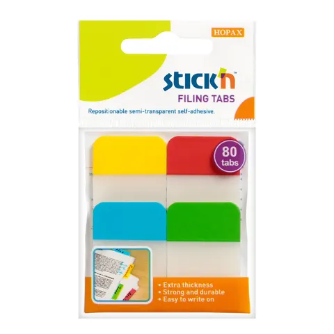 Stick'n Index Tabs, PVC, 38 x 25 mm, 4 Culori, 80 buc