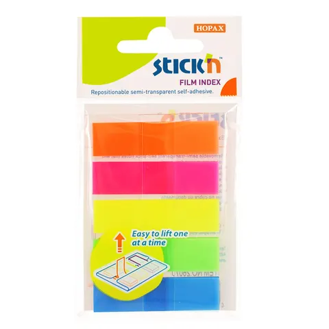 Stick'n Indici autoadezivi, PVC, 45 x 12 mm, 5 culori, 100 bucăți