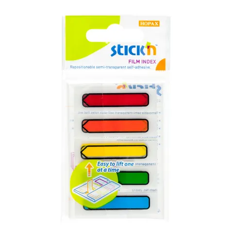 Stick'n Taburi adezive index, în formă de săgeată, 45 x 12 mm, 5 culori, 100 buc