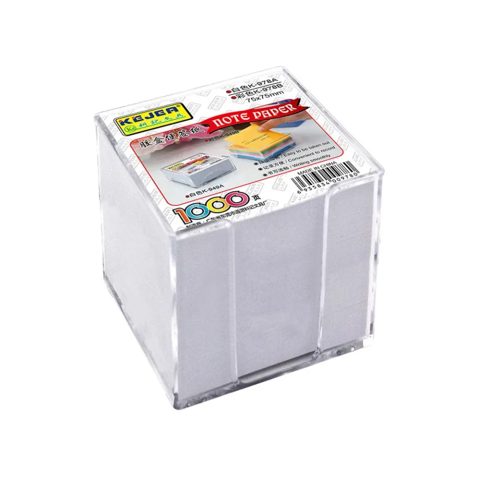 Cub de hârtie KEJEA, 75 × 75 mm, alb, 1000 foi, cu suport din plastic