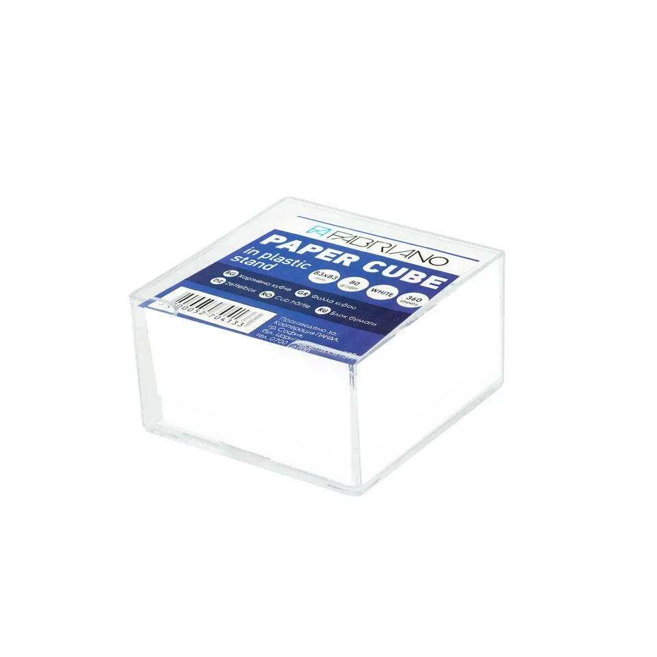 Cub de hârtie Fabriano, 83 x 83 mm, 80 g/m2, offset, alb, 360 foi, cu suport din plastic