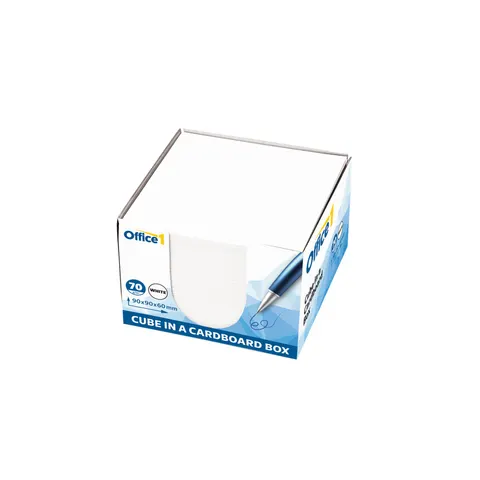 Office 1 Paper Cube, 90 x 90 mm, 70 g/m2, offset, alb, 600 foi, cu suport de carton